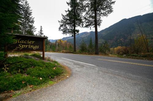 a sign on the side of a road at 16GS Cabin in Glacier