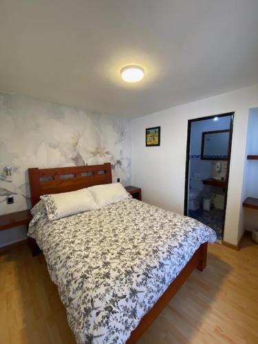 - une chambre avec un lit et un lavabo dans l'établissement Hotel Alicante, à Tunja