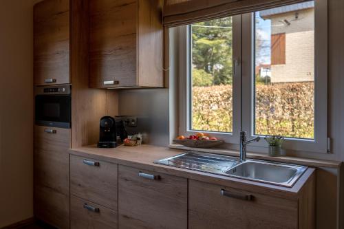 cocina con fregadero y ventana en Le Spalace en Spa