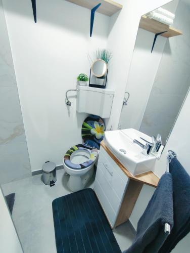 La salle de bains est pourvue de toilettes et d'un lavabo. dans l'établissement Nika 2, à Rijeka