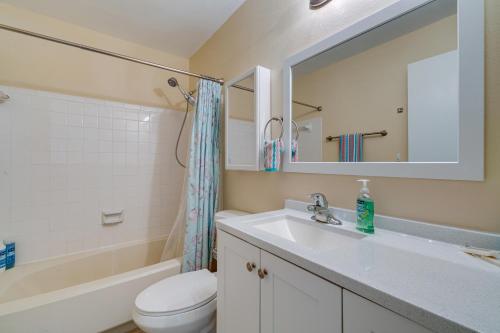 a bathroom with a sink and a toilet and a mirror at Citrus Springs Vacation Rental with Private Pool! in Citrus Springs