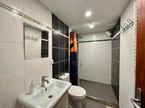 a white bathroom with a sink and a toilet at Ubytování Smrk in Nové Město pod Smrkem