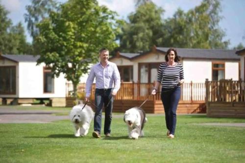 a man and a woman walking two white dogs at Elora's Dream in Wisbech