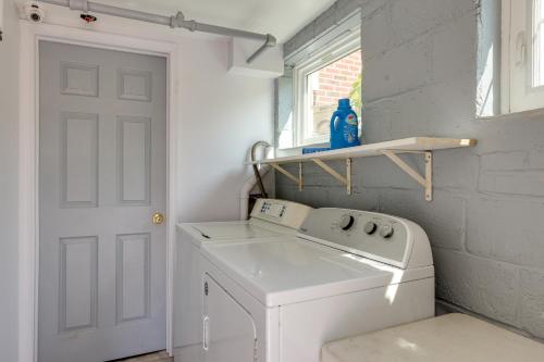 a white laundry room with a washing machine and a window at Quakertown Vacation Rental Close to Hiking Trails in Quakertown
