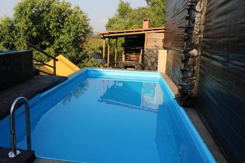 a large blue swimming pool in a backyard at Recanto do Sol in Vieira do Minho