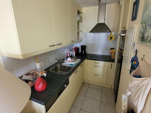 une petite cuisine avec un évier et un réfrigérateur dans l'établissement Duplex 2 Chambres avec Parking et Animaux Admis - FR-1-675-22, à Wimereux