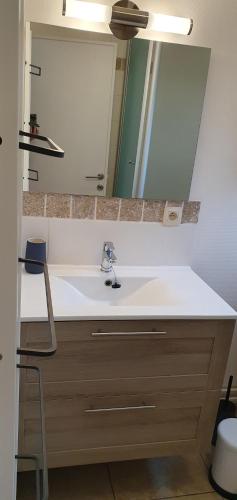 a bathroom with a sink and a mirror at Chalet Les Allores Dohan (Bouillon) in Bouillon