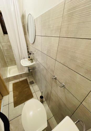 a bathroom with a toilet and a sink at Apartmani Roko&Lovre Paklenica in Starigrad