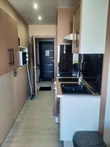 une cuisine avec un évier et un plan de travail dans l'établissement ESPERANZA, au Cap d'Agde