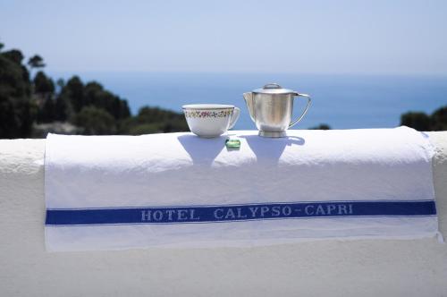 a trophy and a cup sitting on top of a towel at Villa Calypso in Capri