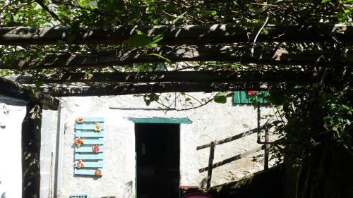 un piccolo edificio bianco con una porta e un albero di Cascina Marasca Appartamento Viola a Martina Olba