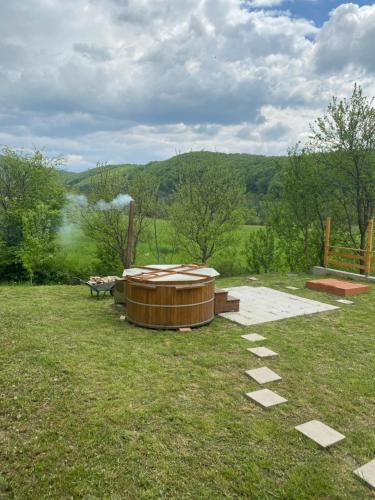 a hot tub in the middle of a grass field at Relikvia in Sovata