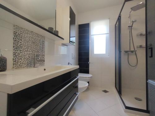 a bathroom with a sink and a shower and a toilet at Apartment Vetva in Nedeščina