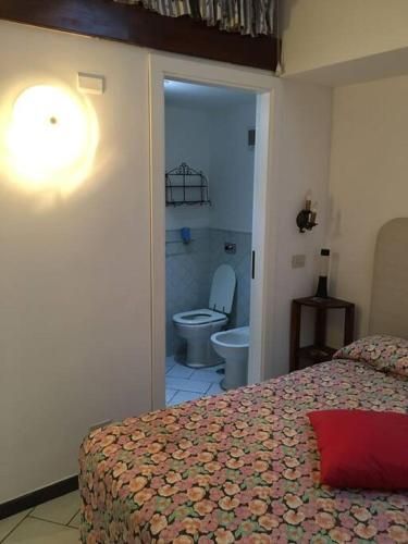 1 dormitorio con 1 cama y baño con aseo en Casa vacanza, en Capri