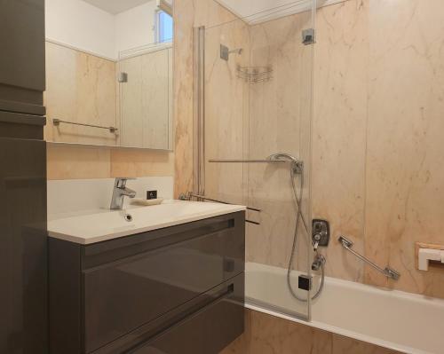 une salle de bain avec un lavabo et une douche dans l'établissement LE LINDOS T2 PROCHE PLAGES, à Antibes