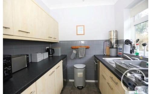 a kitchen with a sink and a counter top at Exclusive 2 bedroom bungalow Oulten Broad in Carlton Colville