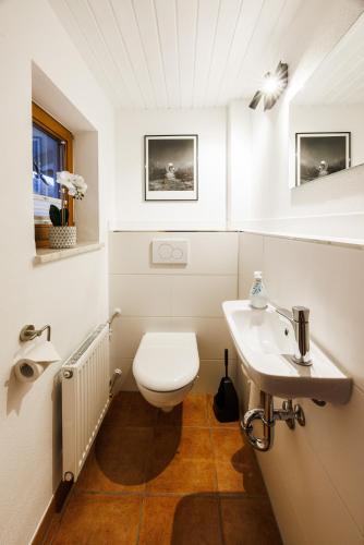 a bathroom with a toilet and a sink at Haus Schönblick in Ruhpolding
