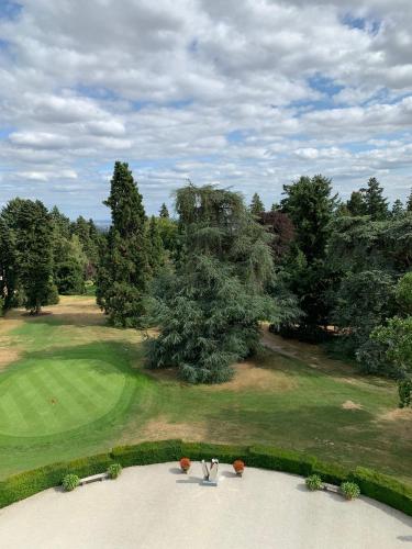 an aerial view of a golf green with trees at Schlosshotel Kronberg - Hotel Frankfurt in Kronberg im Taunus