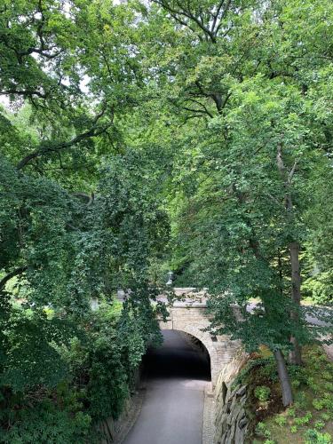 a tunnel under a bridge with trees and a road at Schlosshotel Kronberg - Hotel Frankfurt in Kronberg im Taunus