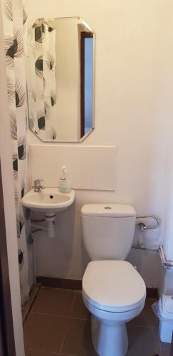 biała łazienka z toaletą i umywalką w obiekcie Pokoje w Tczewie