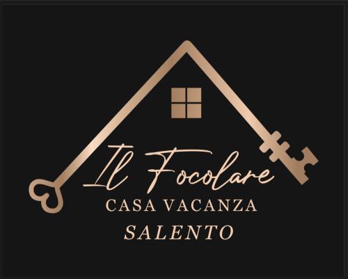 logotipo de un restaurante con casa y tijeras en Il Focolare Casa Vacanza, en Torchiarolo