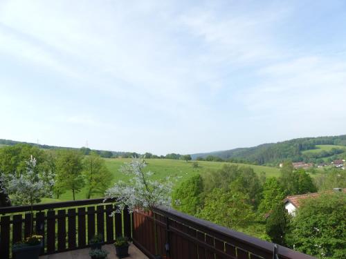 a view of a field from the balcony of a house at Ferienwohnung Traumblick in Beerfelden