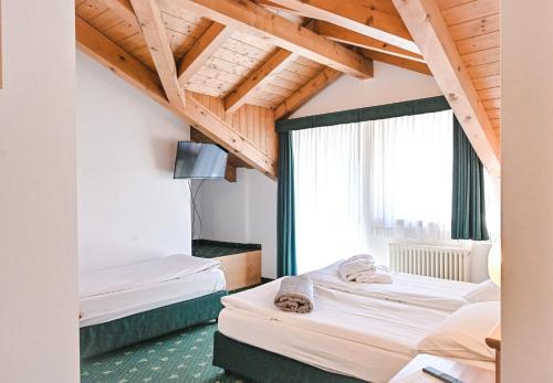 a room with two beds and a window at Alp Hotel Dolomiti in Dimaro