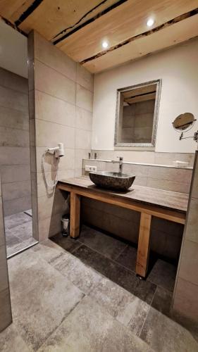 a bathroom with a sink and a mirror at Apartments Landhaus Sonnheim in Lofer