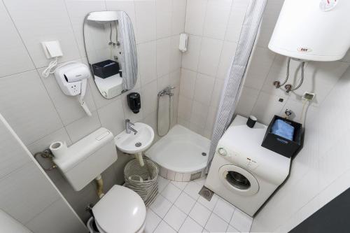 małą łazienkę z toaletą i umywalką w obiekcie Studio Vracar w Belgradzie