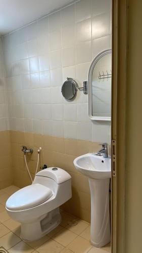 a bathroom with a toilet and a sink at ريف الحسا للشقق الفندقيه in Al Hofuf