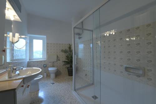 a bathroom with a shower and a sink and a toilet at Agriturismo Masseria Santa Lucia al Bradano in Matera