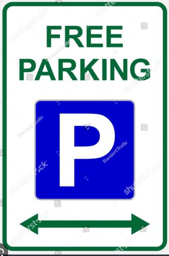 an illustration of a free parking sign with the words free parking at Staycation Studio Apartment, Private kitchen , Washroom, Micro Gym & Free Onsite Parking in London