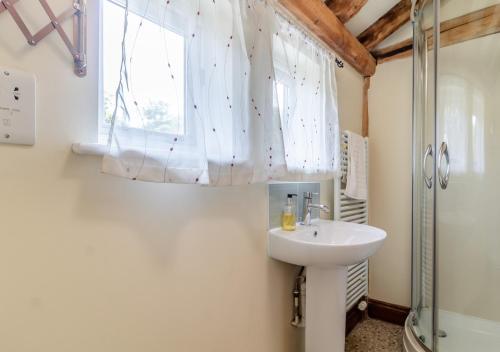 a bathroom with a sink and a shower and a window at Brand Barn Sutton in Sutton