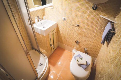 Baño pequeño con aseo y lavamanos en Alloggio turistico Paolo en Fiuggi