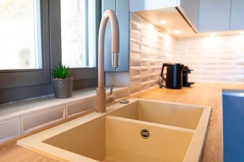 a kitchen with a sink and a faucet at SeaeyeVillas 1 in Livadi