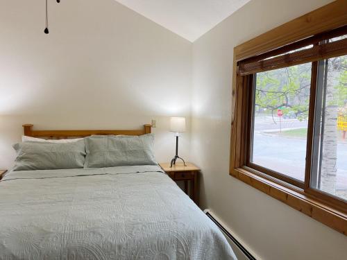 a bedroom with a bed and a window at Cabin Suite in Woodland Park
