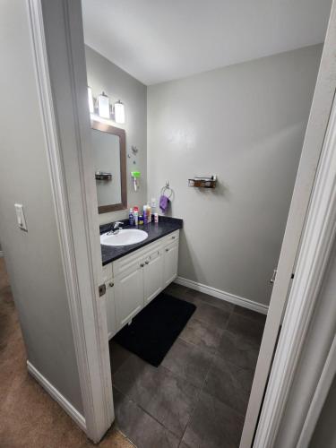 a bathroom with a sink and a mirror at Prestige Guest Room London Ontario in London
