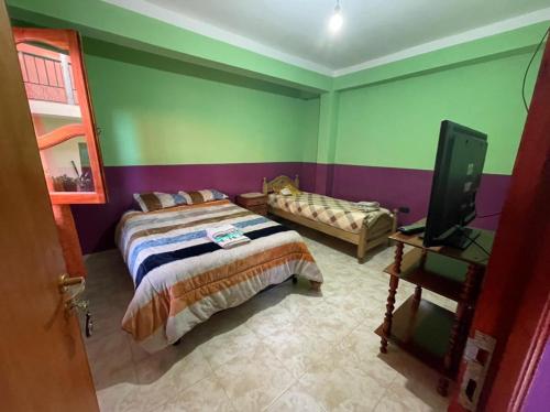 Schlafzimmer mit einem Bett und einem Flachbild-TV in der Unterkunft CANGO in Humahuaca