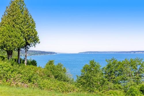 a view of the ocean from a hill with trees at Marty's Place in Langley