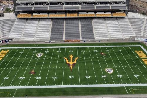 an aerial view of the football field at a stadium at Modern Tempe home with Heated pool, ASU in Tempe