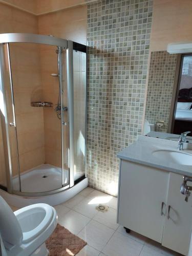 ein Bad mit einer Dusche, einem WC und einem Waschbecken in der Unterkunft the heavenly apartments along Dennis prit road. in Nairobi