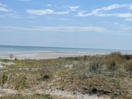 a view of a beach with the ocean in the background at Dronninglund Appartements in Dronninglund