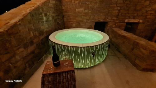 a pool of water in a bath tub with a brush at HIŠA KAPIŠ with HOT TUBE in Koper