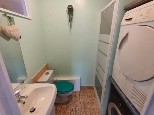 uma pequena casa de banho com WC e lavatório em Cosy'Appart hyper centre Josselin em Josselin