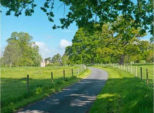 a winding road in a field with a fence at Newcourt Manor in Hereford