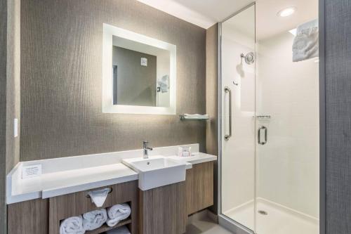 a bathroom with a sink and a shower at SpringHill Suites by Marriott Oklahoma City Downtown in Oklahoma City
