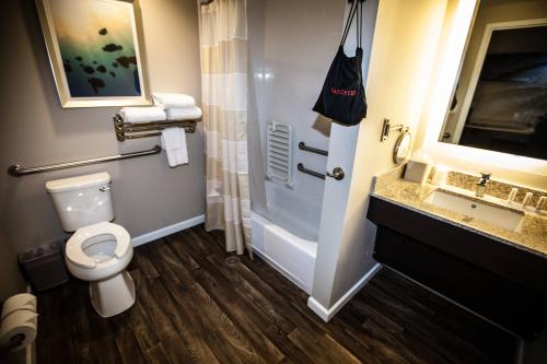 y baño con aseo, lavabo y ducha. en TownePlace Suites by Marriott Boynton Beach en Boynton Beach