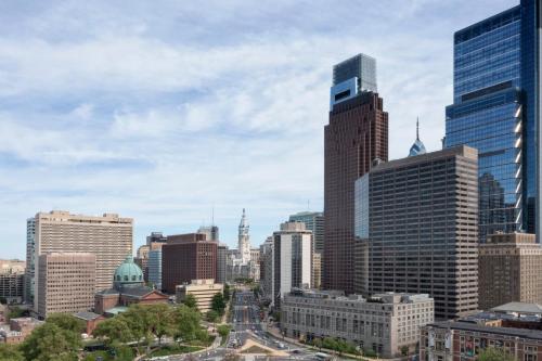 a view of a city skyline with tall buildings at Sheraton Philadelphia Downtown in Philadelphia