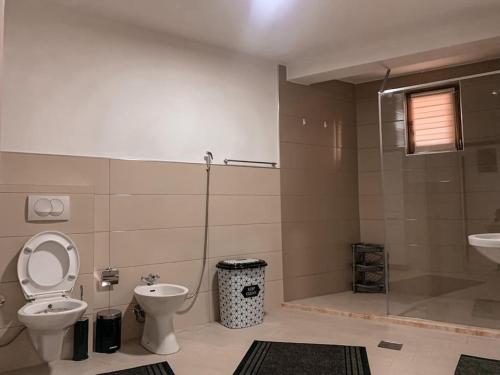 bagno con servizi igienici e lavandino di Dardania Apartments a Pejë