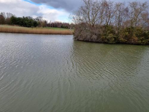 a large body of water with trees in the background at Lakeside View in Wisbech